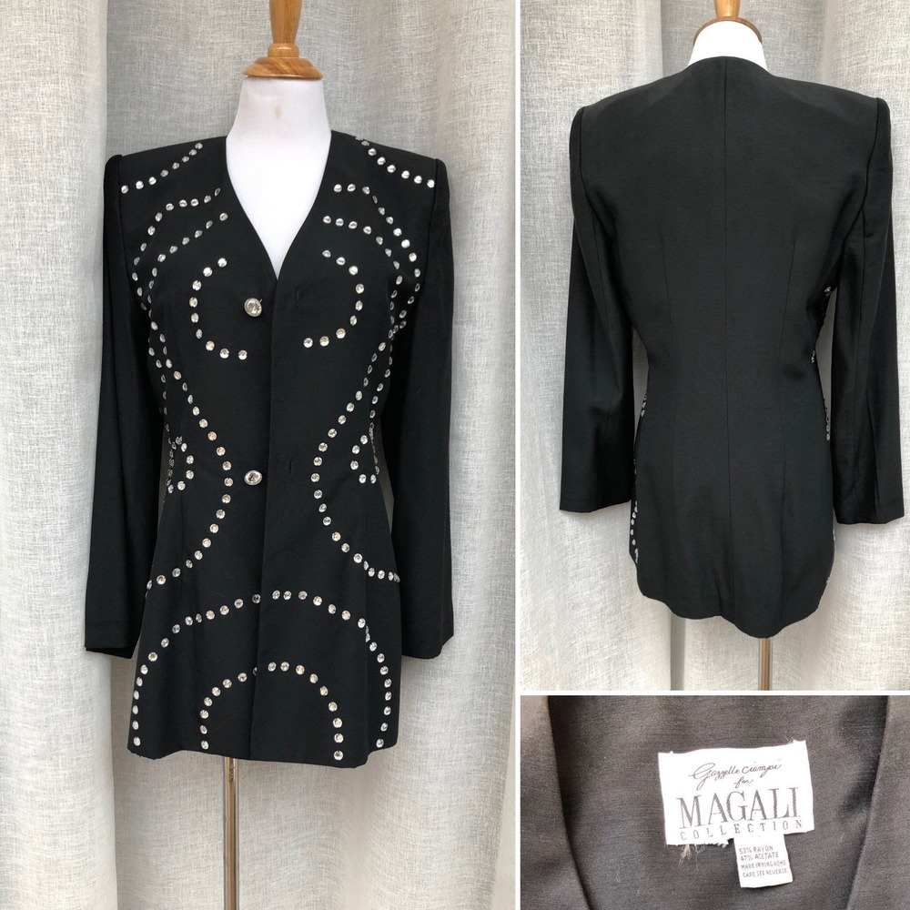 Gazelle Ciampi for MAGALI Collection black blazer with rhinestones design